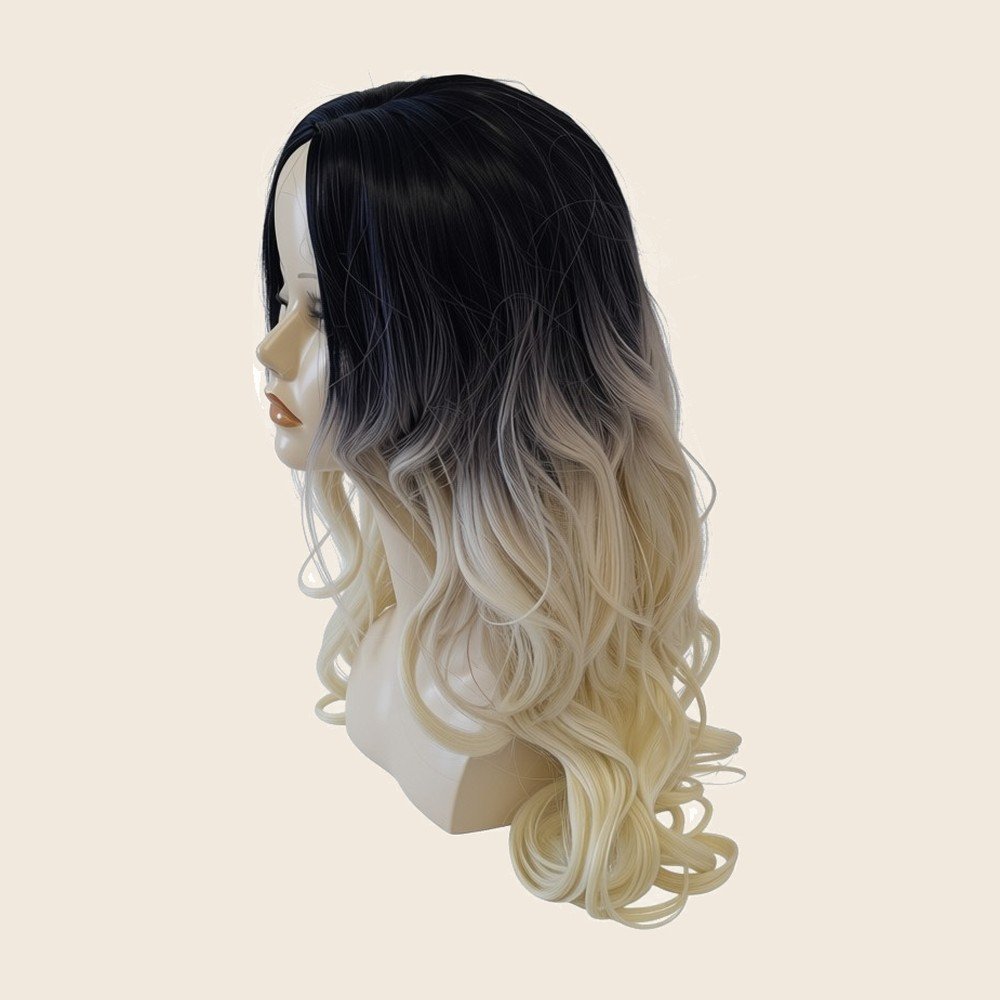 Peruca ondulada ombré preto e platinado