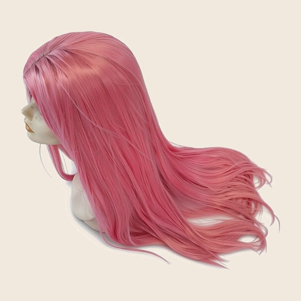 Peruca longa lisa rosa